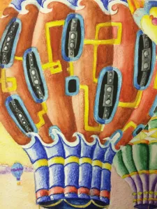 Hot Air Balloons Watercolor Pencil Painting
