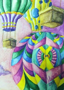 Hot Air Balloons Watercolor Pencil Painting