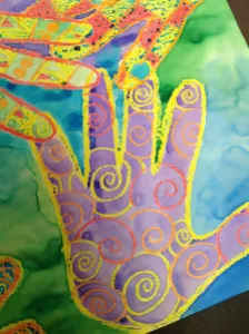 Hand Print Resist with Cool Background