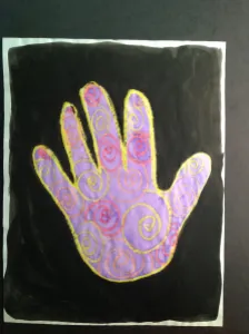 Hand Print Resist with Black Background