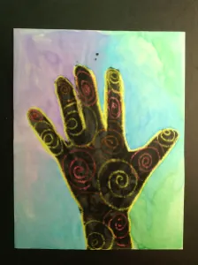 Hand Print Resist Black with Cool Background