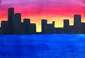 City Skyline with reflection Painting lesson