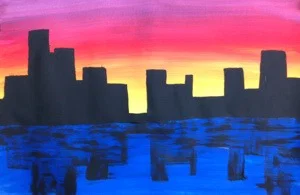 City Skyline with reflection Painting lesson