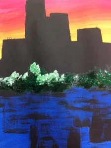 City Skyline with reflection Painting lesson