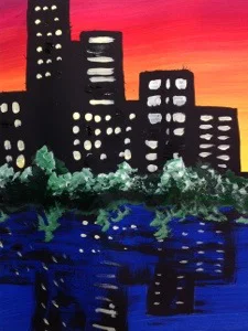 City Skyline with reflection Painting lesson