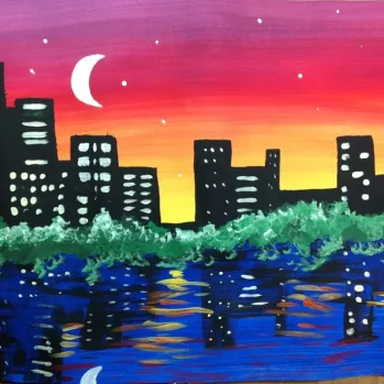 City Skyline with reflection Painting lesson