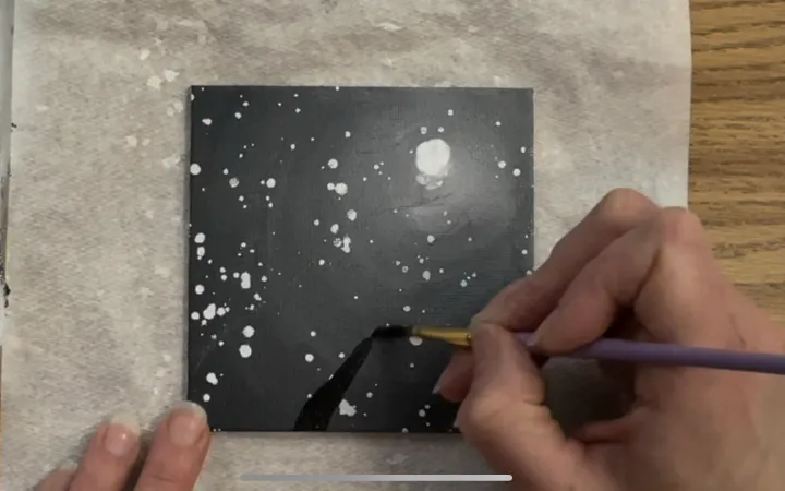 Moonlit Night Monochromatic Painting step by step