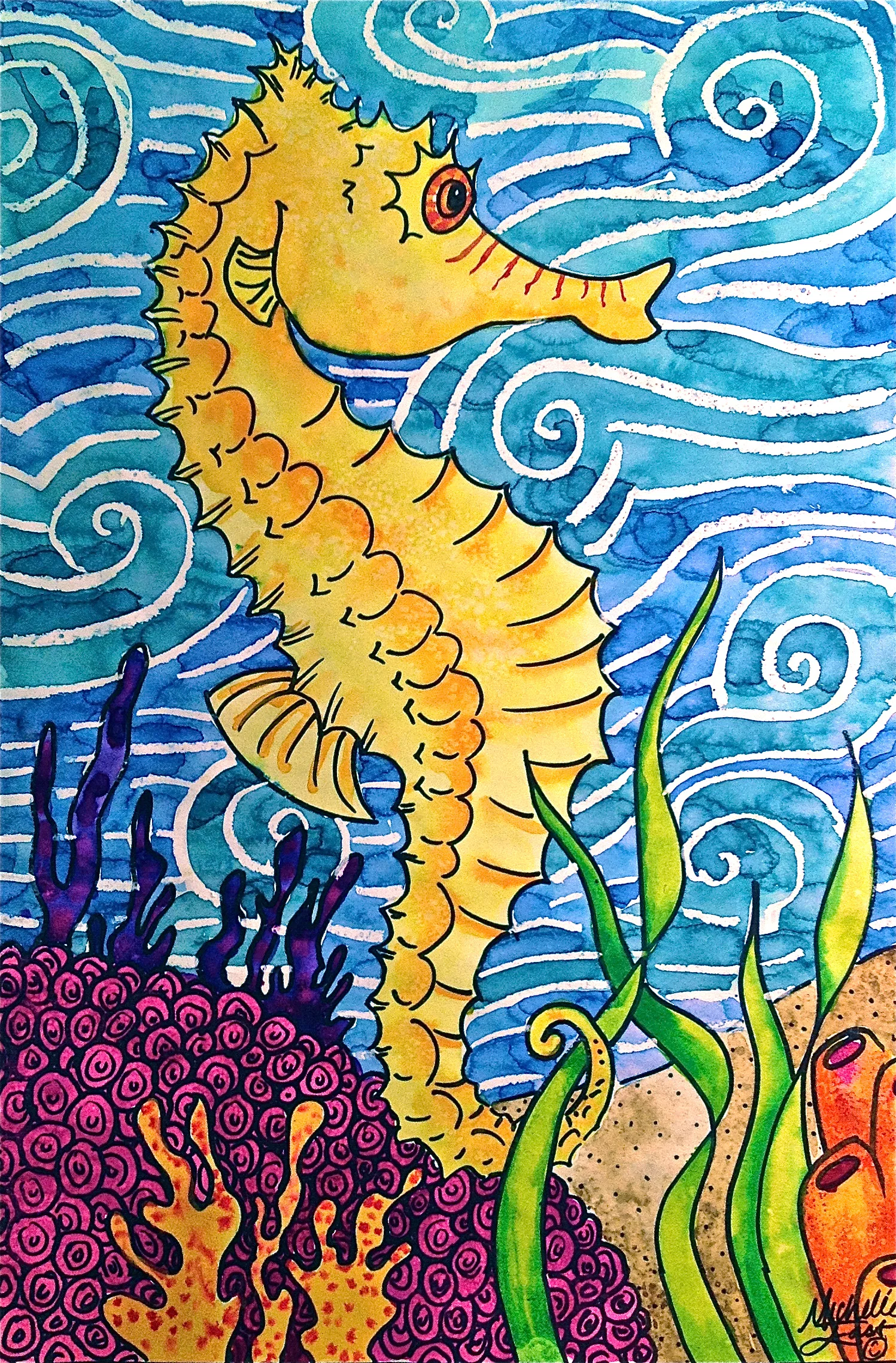 Featured: Seahorse Watercolor Painting Warm and Cool Colors