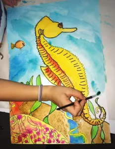 SeaHorse Watercolor Painting Warm Cool Colors