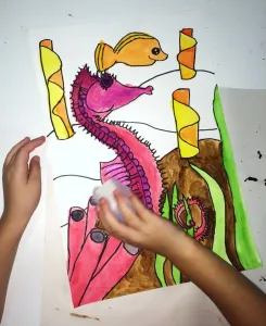SeaHorse Watercolor Painting Warm Cool Colors