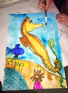 SeaHorse Watercolor Painting Warm Cool Colors