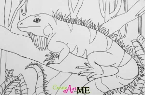Color contrast texture rubbings iguana watercolor painting