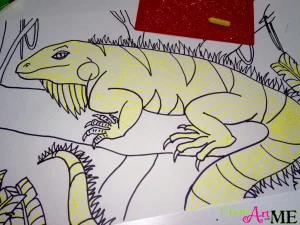 Color contrast texture rubbings iguana watercolor painting
