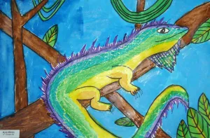 Iguana Watercolor Texture Rubbing PaintingIguana Watercolor Texture Rubbing Painting