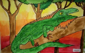 Iguana Watercolor Texture Rubbing Painting