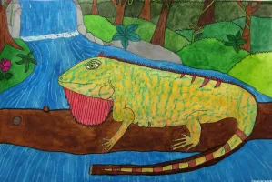 Color contrast texture rubbings iguana watercolor painting