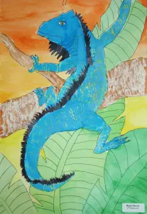 Iguana Watercolor Texture Rubbing Painting