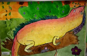 Iguana Watercolor Texture Rubbing Painting