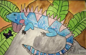 Iguana Watercolor Texture Rubbing Painting
