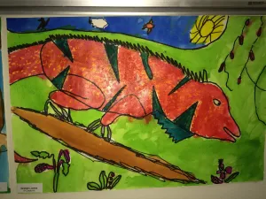 Iguana Watercolor Texture Rubbing Painting