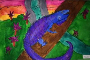 Iguana Watercolor Texture Rubbing Painting