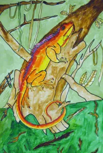 Iguana Watercolor Texture Rubbing Painting