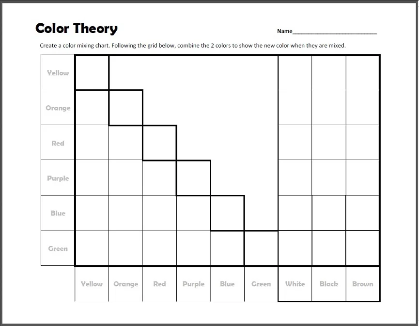 Featured: Color Theory Mixing Chart Worksheet