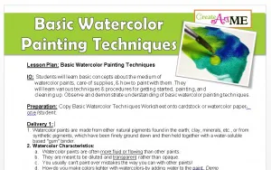 Basic Watercolor Painting techniques lesson plan and worksheet