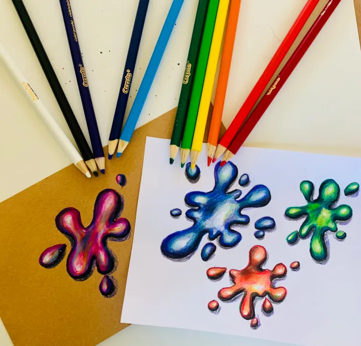 Paint Splatter Colored Pencil Drawing
