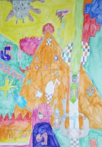 Kandinsky non-objective watercolor Pencil Painting