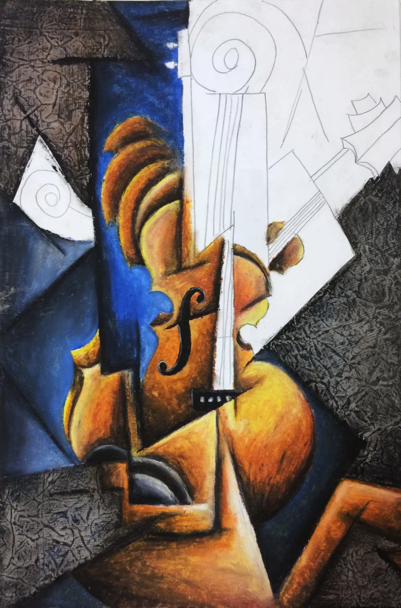 Featured: Cubism Instrument Oil Pastel and Collage Art Lesson