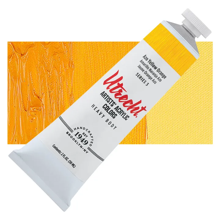 Utrecht Artists' Acrylic Paint - Azo Yellow Orange, 2 oz tube