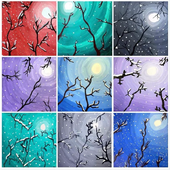 Monochromatic Moonlit Night Acrylic Painting