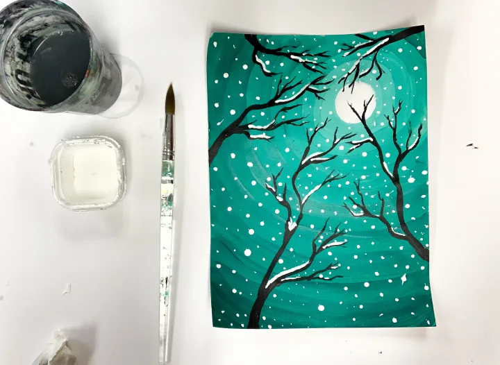 Monochromatic Moonlit Sky Acrylic Painting