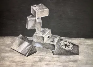 lego charcoal drawing
