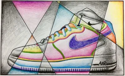abstract shoe drawing black and white with color