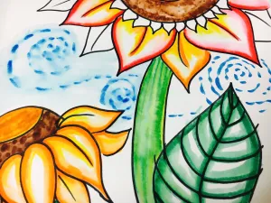 Van Gogh Marker Bleeding Sunflower art lesson