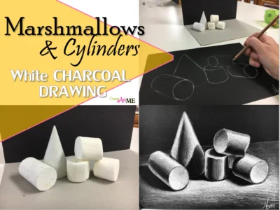 Marshmallow White Charcoal Drawing on Black Paper