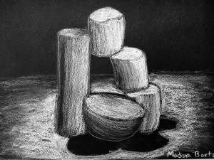 Marshmallow White Charcoal Drawing on Black Paper