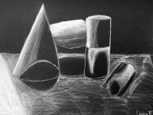 Marshmallow White Charcoal Drawing on Black Paper