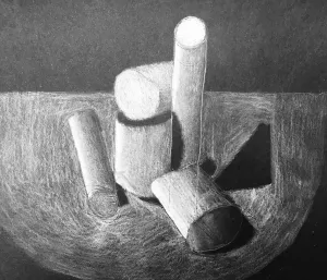 Marshmallow White Charcoal Drawing on Black Paper