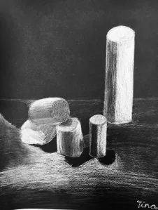 Marshmallow White Charcoal Drawing on Black Paper