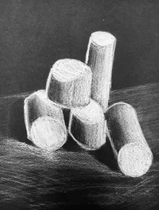 Marshmallow White Charcoal Drawing on Black Paper