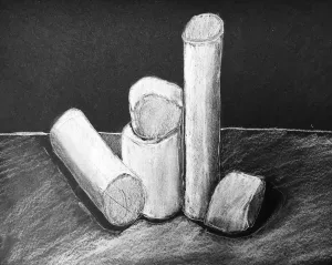 Marshmallow White Charcoal Drawing on Black Paper