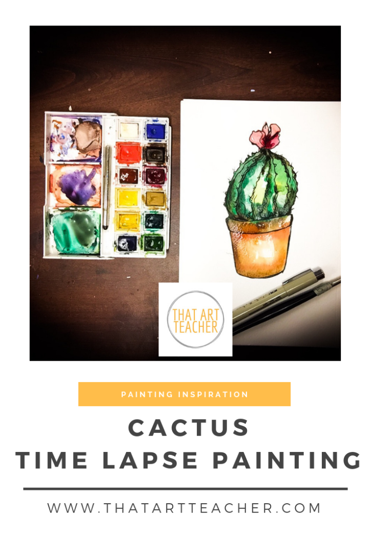 Watercolor is so fun and easy to use! Time lapse painting of a cactus with a bright flower on top.