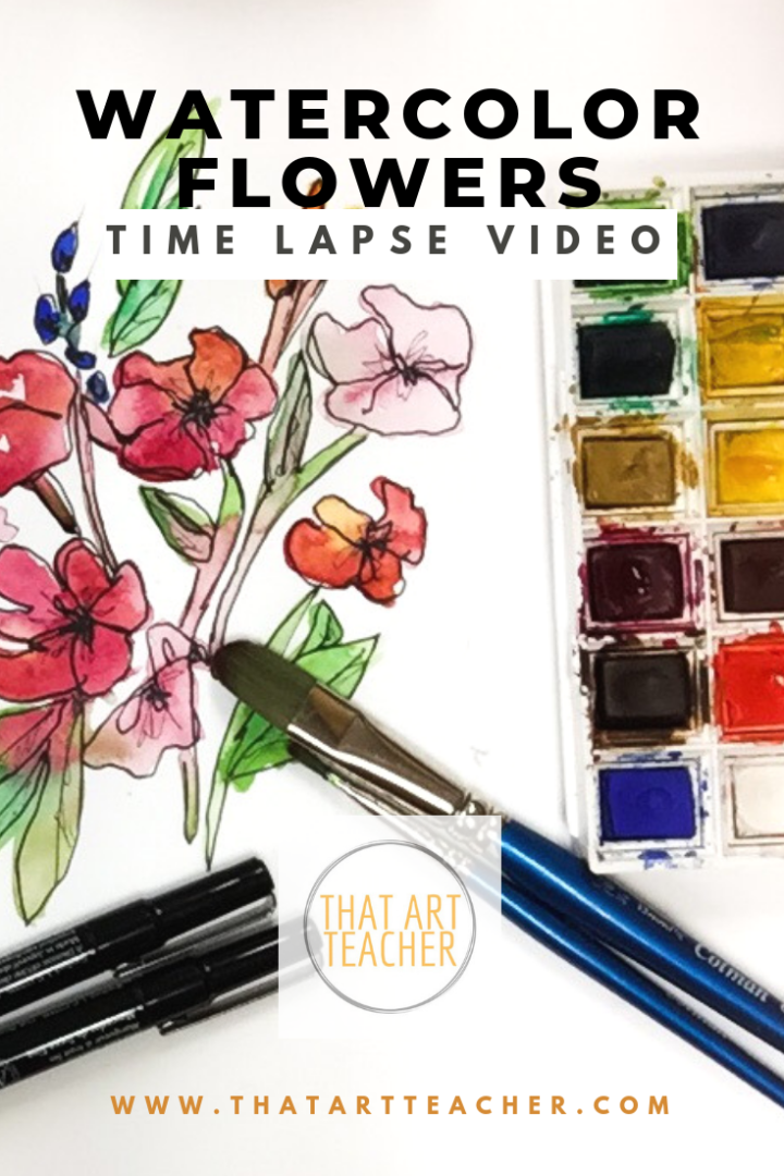 Time-lapse flower watercolor painting with prismacolor pen.