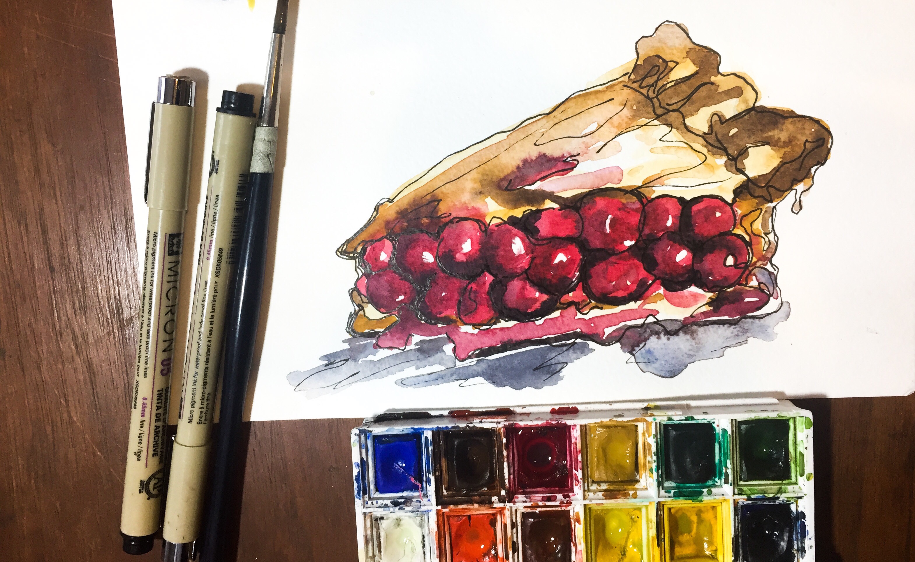 Featured: Daily Doodle: Cherry Pie Watercolor Painting