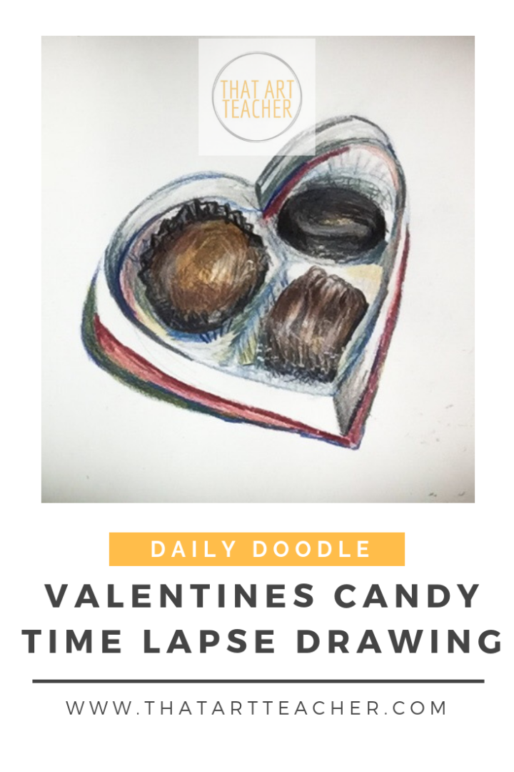 Time lapse colored pencil drawing of a box of chocolates.