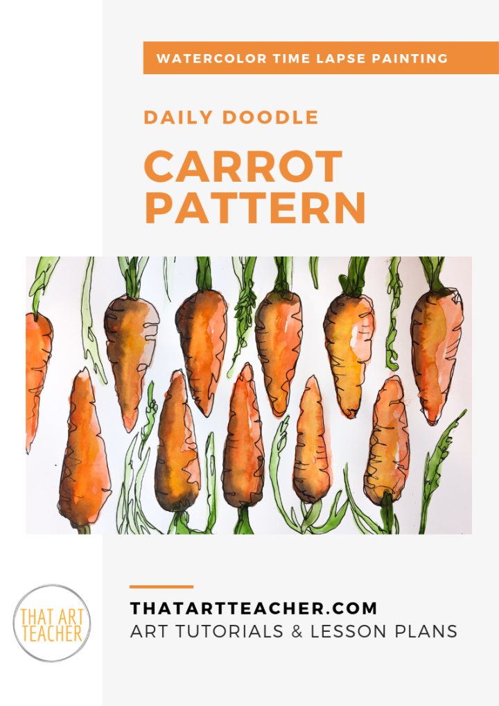 Learn how to paint a series of carrot creating a fun pattern with this watercolor time lapse painting.