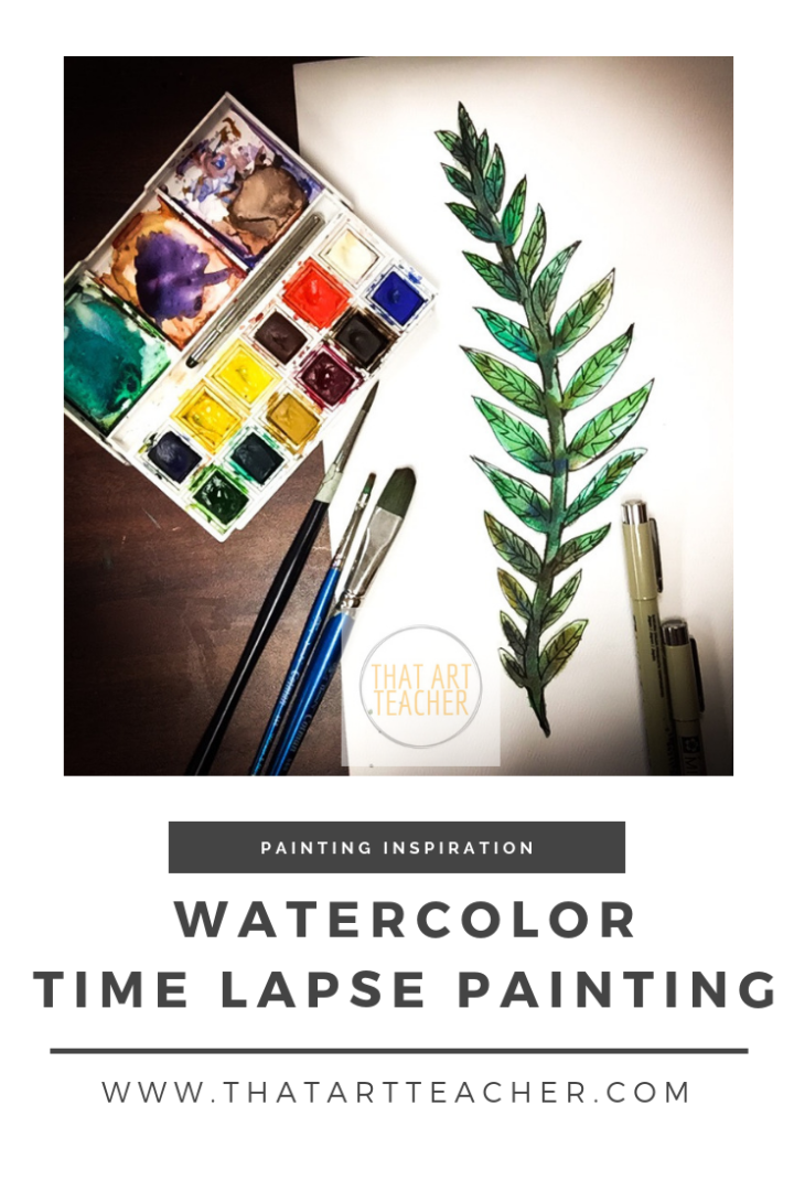 Time lapse watercolor painting of a fern with Micron pen details.